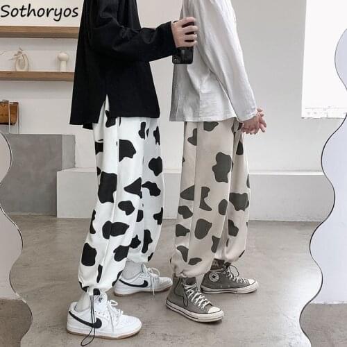 Casual Pants Women Loose Cow Pattern Printed Harajuku All-match Street Ulzzang Fashion Vintage Leisure Trousers Teens BF Unisex