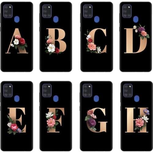 Custom name Letter Monogram Black Silicone Phone Case For Coque Samsung A21S A10 A20 A30 A40 A50 A70 A51 A71 Cover flower Shell