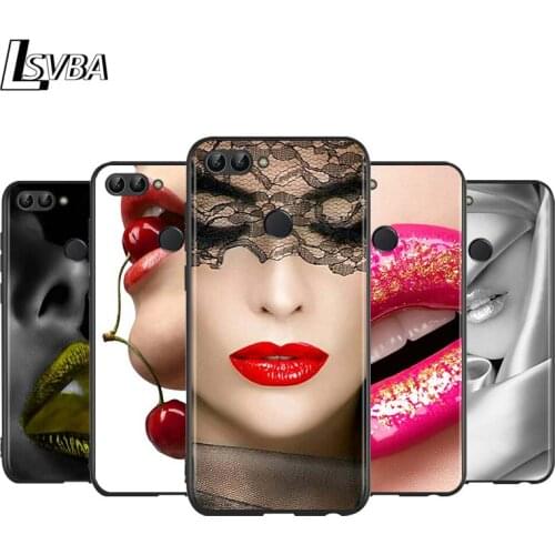 Girl Red Lips for Huawei P Smart Z S Plus 2020 2019 Nova 5T 5i 5 4e 4 3i 3e 3 2i Phone Case Bright Black Cover