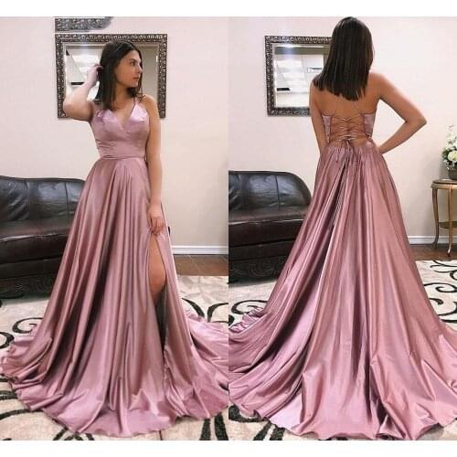 Long Prom Dresses Sexy A-Line Criss Cross Side Split V-Neck Sweep Train Formal Party Gowns 2020 Cheap Vestidos De Festa