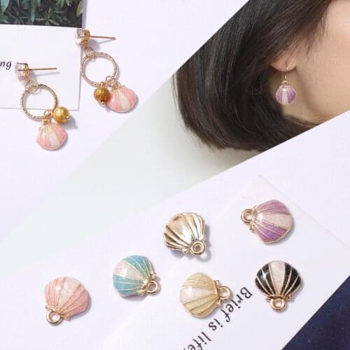 Enamel Glaze Alloy Shell Eardrop Pendant Parkling Glitter Earring Accessories DIY Handmade Material jewelry finding 8pcs