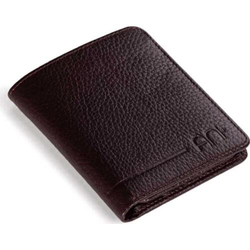Genuine Leather Functional Trifold Classic Mens Wallet Brown