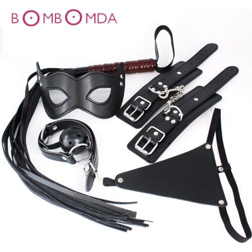 Adult Games SM Bondage Set Sex Toys For Couples Handcuffs Whip Mouth Gag Sexy Underwear Flirting Adult Toys Erotic Accessories