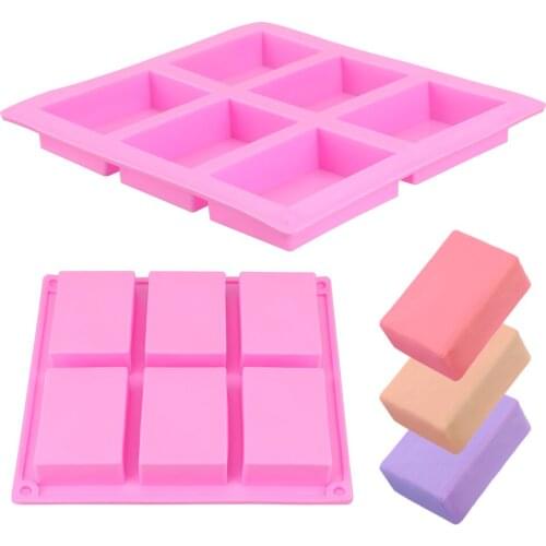 Handicrafts DIY Tools 6 Cavity Rectangle Silicone Soap Mold 3D Plain Soap Mold DIY Handmade Soap Mould Tray