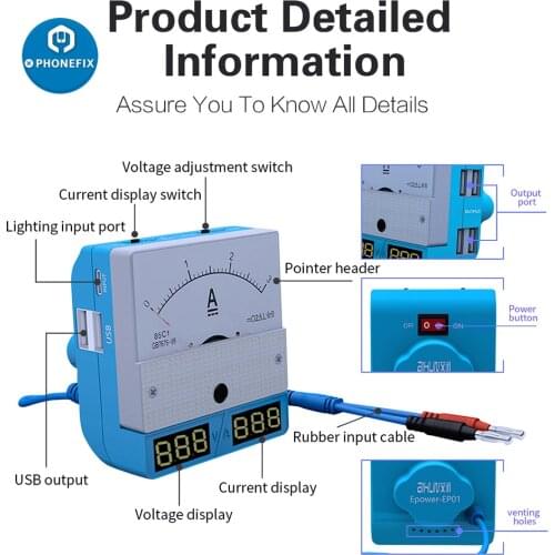 JC AiXun EP01 Intelligent DC Power Supply USB Output for iPhone Android Cellphone Motherboard Repair Maintenance Power Meter