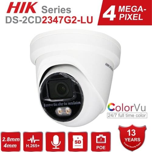 Hikvision 4MP ColorVu POE IP Camera DS-2CD2347G2-LU 24/7 Full Color H.265+ Indoor/Outdoor Built-in Microphone 256GB Onvif IP67