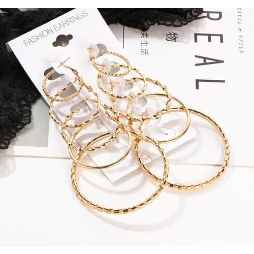 ISINYEE 5 Pair/set Oversize Big Large Circle Hoops Earrings Sets for Women Vintage Gold Punk Bamboo Ear Wedding Party Jewelry