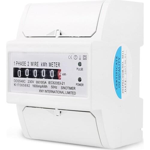 HOT Single Phase Two Wire Watt Energy Meter KWh 30 (100) A 230V AC 50Hz Wattmeter Household Rail Mount Power Meter Electric