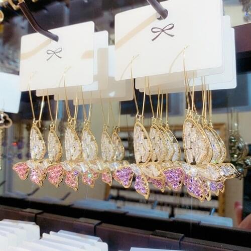 Fashion Color-Jointed Crystal Butterfly Drop Earrings For Women 2020 New Jewelry Shinning Party Earings
