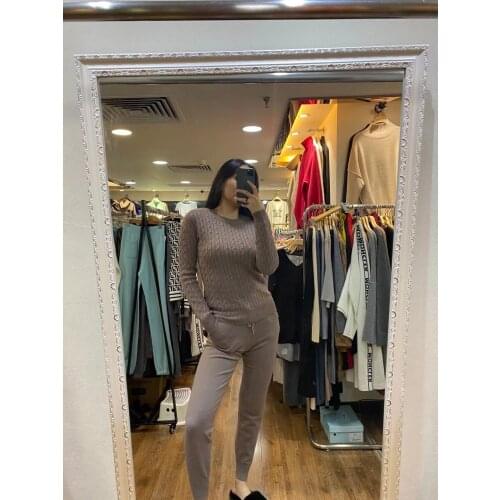 2020 Wool Time-limited Top Fashion O-neck Womens Knit Suit High-quality Cashmere Twill Sweater Pants Knitted Two-piece Female