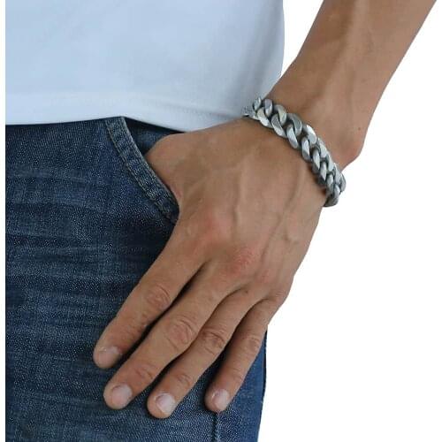 Mens Matte Polished Bracelets 15mm 316L Stainless Steel Cut Curb Cuban Link Chain High Quality Wholesale Jewelry Gifts LHB468