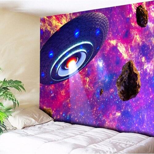 UFO Psychedelic Galaxy Tapestry Space Wall Tapestry Living Room Decoration Wall Carpet Hanging Fuchsia 150x130/150*150/200*150cm