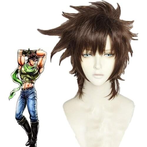 Jojos Bizarre Adventure Joseph Joestar Wigs Cosplay Costume Short Brown Synthetic Hair Wig for Halloween Party Carnival