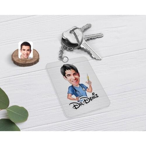 Personalized Men 'S Doctor Caricature Of Transparent Plexiglass Anahtarlık-3