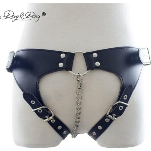 DAVYDAISY Women Chastity Belt Open Crotch Chain Sexy Panties PU Leather Thong Sexy Lingerie Exotic Briefs Female Underwear UN521