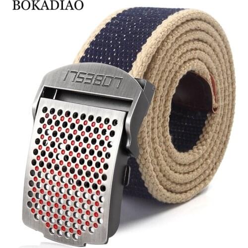 BOKADIAO Men&Women Military Canvas belt luxury Hollow Metal buckle jeans belt Army tactical belts for Men waistband strap male