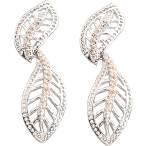 Leaf shape Brown Morganite 2*2mm Semi-precious Silver Cool For Womens Stud Earrings ED0394