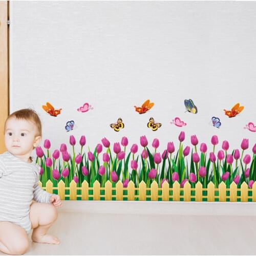 [shijuekongjian] Tulips Fence Glass Sticker Vinyl DIY Flowers Wall Decals for Living Room Nursery Shop Window House Decoration