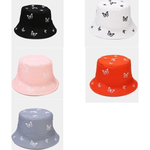 New Butterfly Double Sided Embroidery Autumn Summer Bucket Hat Foldable Sun Hat Cap Hip Hop Fishing Cap Outdoor Hat Women Gift