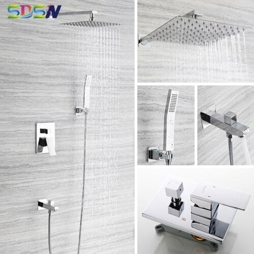 Concealed Shower Set SDSN Chrome Bathroom Shower System Stainless Steel Shower Head Copper Bathroom Faucet Concealed Shower Set