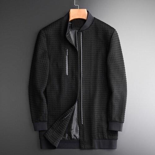 Medium Long Style Jacket Men Luxury Stand Collar Three-dimensional Plaid Knitted Fabric Mens Jackets And Coats M-4XL