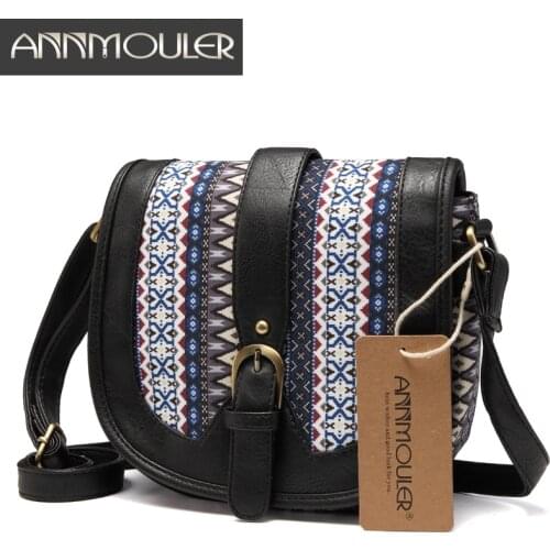 Annmouler New Design Women Shoulder Bag Vintage Small Bag Pu Leather Patchwork Crossbody Bag Bohemian Style Lady Messenger Bag