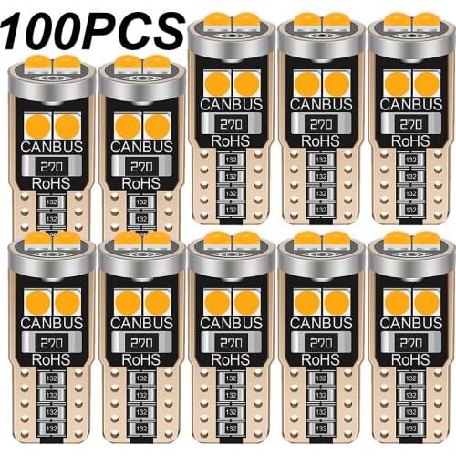 100PCS T10 W5W 168 192 2825 WY5W Super Bright LED Car Interior Reading Dome Lamp Auto Wedge Parking Bulb License Plate Lights