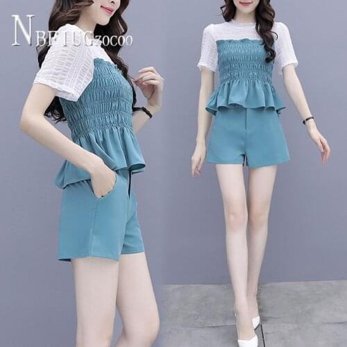 2020 Summer Temperament Women Sets Plus Size Ruffles Blouse And Cute Shorts Female Sets