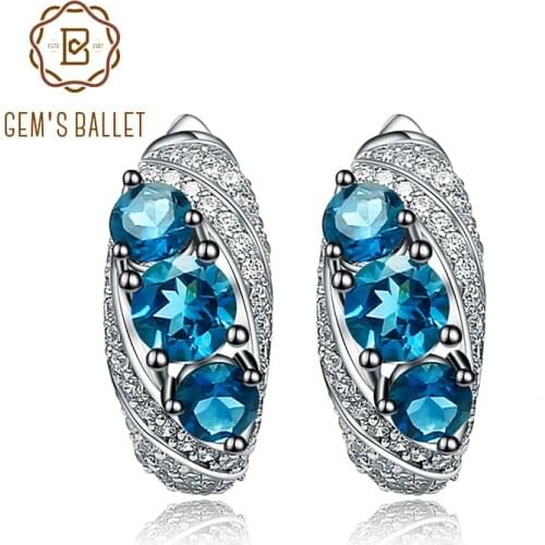 Gems Ballet 2.5Ct Natural London Blue Topaz Vintage Stud Earrings 925 Sterling Silver Gemstone Fine Jewelry For Women Wedding
