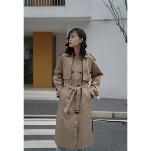 Korea Runway designer 2020 Fall /Autum Maxi Long Trench coat with belt Chic Female windbreaker Classic