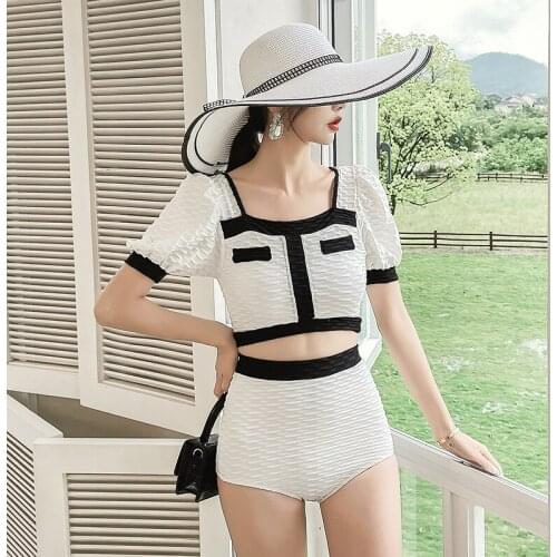 Women Bikini 2021 Plus Size Swimwear Push Swim Suit Tankini Black Color Split Swimsuit Hot Short Sleeve High Waist Print