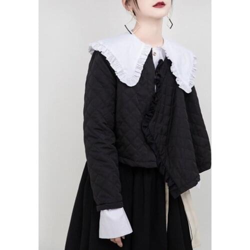 Winter jacket women 2020 new Solid Short Cotton Thick Full Crew neck Ruched coat ladylike dark style womens clothing