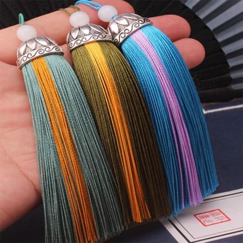 2Pcs Bicolor Tassels Fringe Silk Tassel Brush Sewing Bang Tassel Trim Key Tassels for DIY Sew Curtain Jewelry Making Accessories