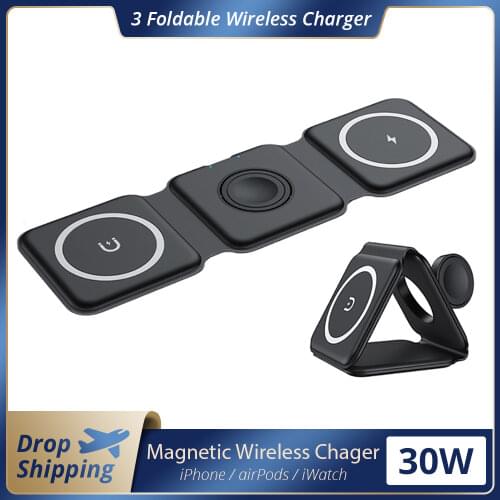 15W Fast Foldable Wireless Charger For iPhone 11 Pro 12Mini Samsung S21 S20 3 in 1 Charging Pad for Apple Watch 6 5 Airpods Pro