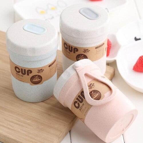 300ml Wheat Straw Breakfast Porridge Sealed Soup Cup Work Lunch Box Container Wheat Straw Portable Sealed Cup Food Container