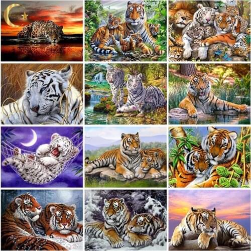 DIY 5D Diamond Painting Tiger Full Round Square Drill Animal Diamond Embroidery Cross Stitch Rhinestones Mosaic Handmade Gift