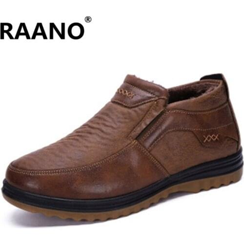 Size 46 47 48 Fashion Winter Soft Leather Men Ankle Boots With Fur Plush Warm Waterproof Snow Boots Male Non-slip Casual Booties