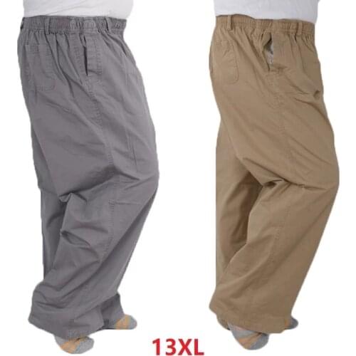 Summer men cargo pants home wear cotton Stretch loose high waist 10XL 12XL pants big size oversize Straight Trousers 70
