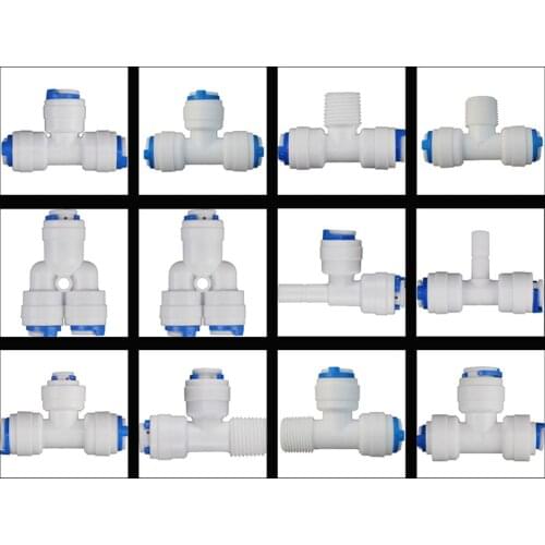 Reverse Osmosis Quick Coupling 1/4 3/8 Hose Connection Tee Y Connector Equal Diameter Reducing RO Water Plastic Pipe Fitting