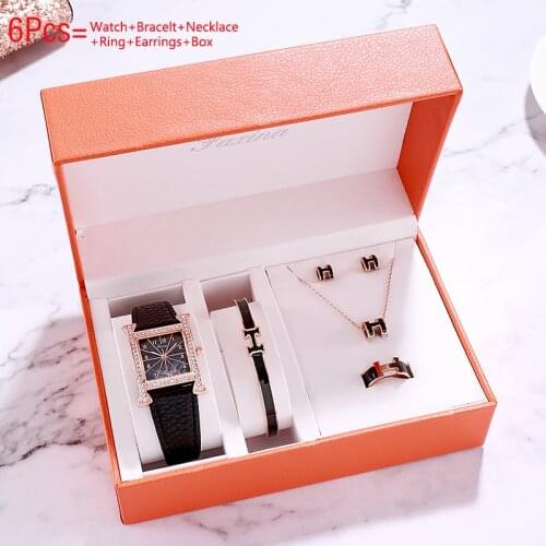 2020 Fashion Women Watches Bracelet Set Square Ladies Watches Waterproof Watch Casual Quartz Wrist Watch Diamond Female Clock