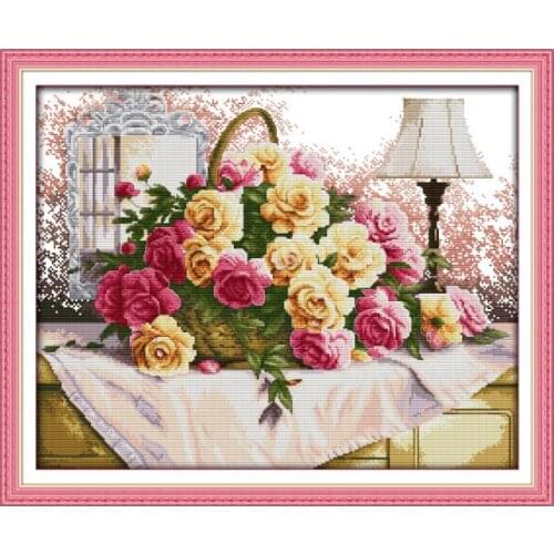 Flower Basket Embroidery Needlework Pattern Stamped Cross Stitch Kit 11CT 14CT Counted Thread Fabric Home Decor Painting Printed