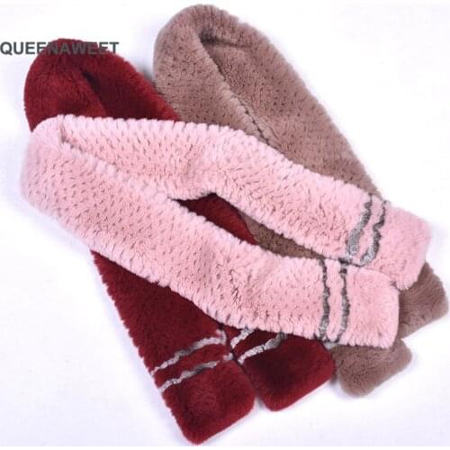Long Style Natural Rex Rabbit Fur Scarf Hot Fashion Women Knitted Scarves fluffy Winter girls Warm Soft knitting Shawls