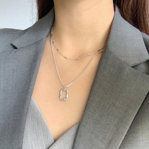 Minar Double Layers Hollow Rectangle Pendant Necklaces Vintage Gold Color Geometric Statement Necklaces for Women Jewelry Gifts