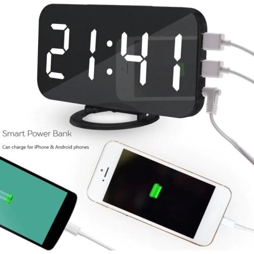 USB Cable Electronic LED Digital Alarm Clock Home Desktop Decoration Auto-brightness-Set Table Clock with Double USB Hot Sale