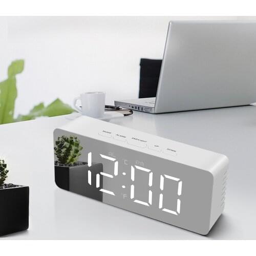 LED Mirror Alarm Clock Digital Snooze Table Clock Wake Up Light Electronic Large Time Temperature Display Home Decoration Clock