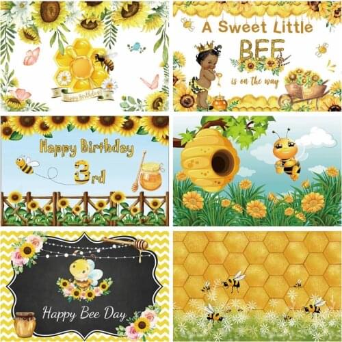 Yeele Happy Birthday Party Decor Backdrop Props Bee Honey Flowers Background Photocall Photography For Photo Studio Customized