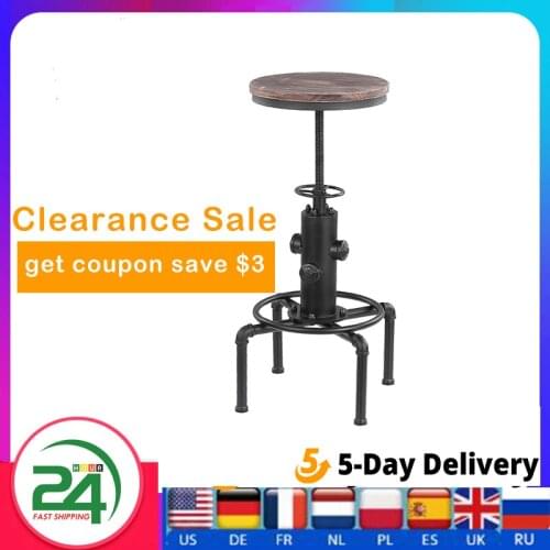 IKayaa Industrial Style Height Adjustable Swivel Bar Stool Natural Pinewood Top Kitchen Dining Breakfast Chair Bar Stool