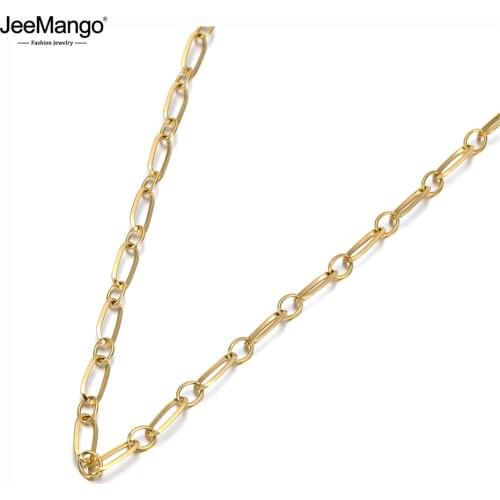 JeeMango Hiphop/Rock Titanium Stainless Steel Geometry Chain Pendant Necklace For Women Girls Trendy Chain Link Necklace JN20041