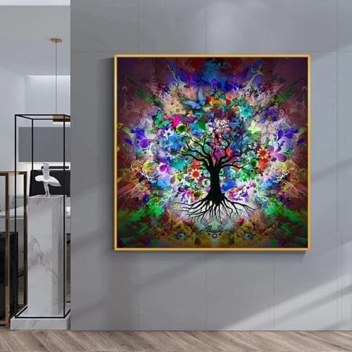Colorful Butterfly Tree Canvas Painting Abstract Decorative Posters and Prints Wall Art Pictures for Room Home Decor Cuadros