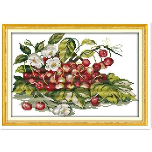Joy Sunday 11CT 14CT count printing cross stitch condition cherry fruit plate small hand own hand embroidery sewing friend map